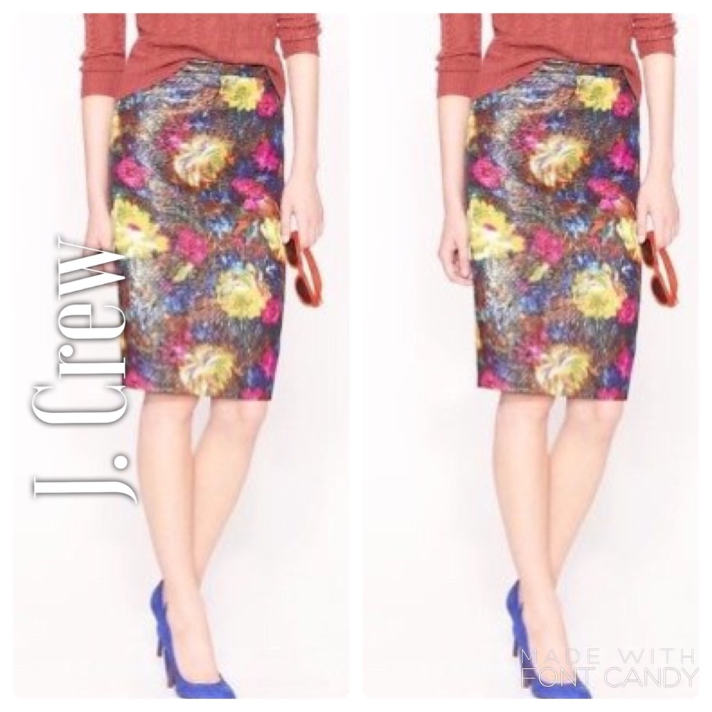 J. Crew Yellow Blue and Pink Pencil Skirt